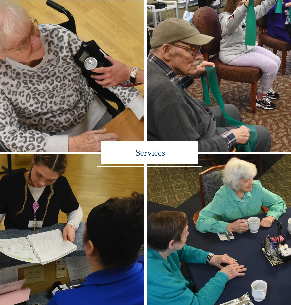 elderly-woman-nurse-book Elderly woman sharing scrapbook with nurse