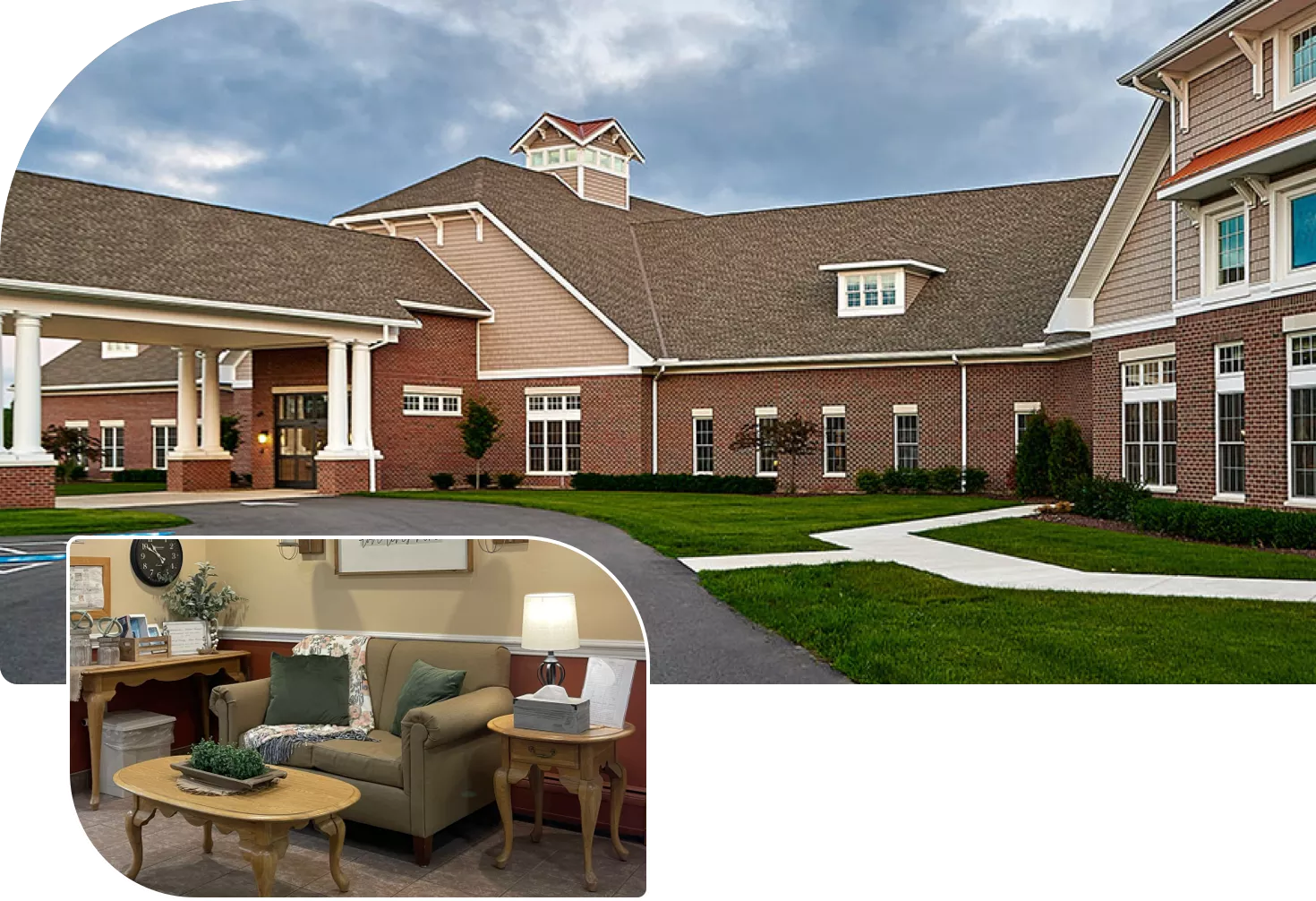 windsor-house-assisted-living-community Elderly woman blowing out candles on a cake, lounge area with fireplace